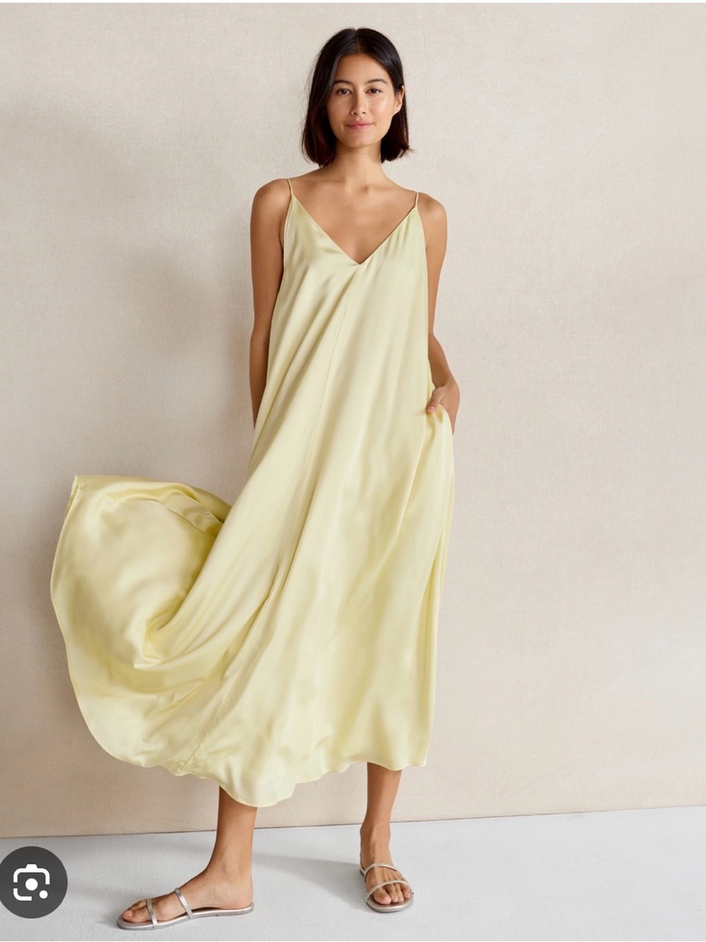 Light Yellow V-Neck Maxi Slip Dress